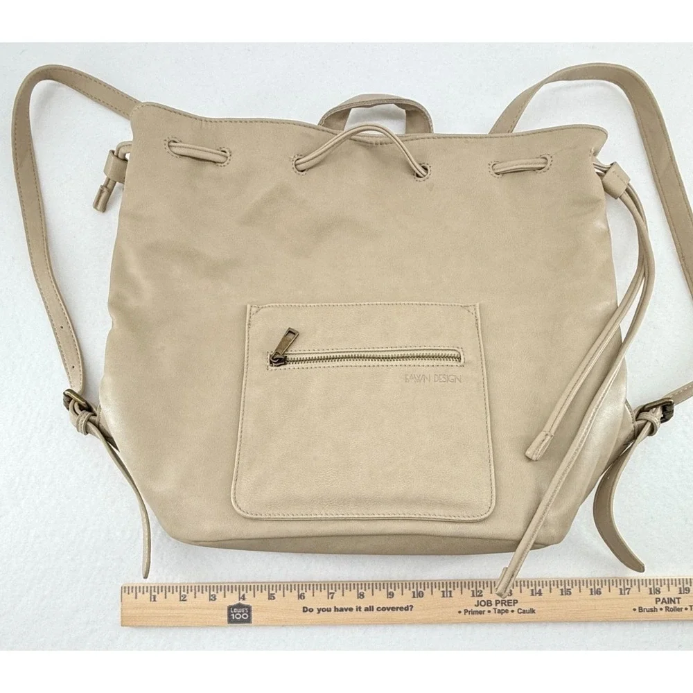 Fawn Design Beige Vegan Leather Backpack Tote Diaper Bag Minimalist‎